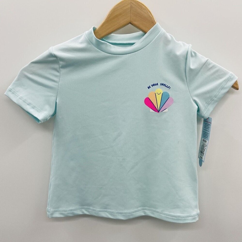 Cat & Jack‎ Youth Girls XS 4/5 Shapes Rash Guard Swimsuit Top in Turquoise 2401